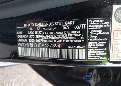 2011 Mercedes-Benz E 350 4Matic z USA, uszkodzony, nr VIN WDDHF8HB1BA432394